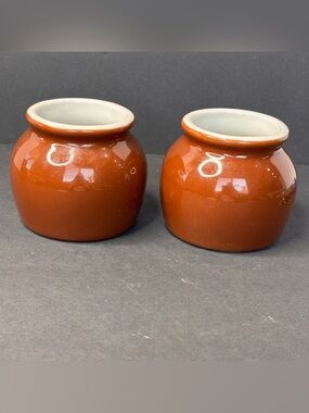 Vintage Hall Individual Bean Pot Crock Brown 462 Set Of 2